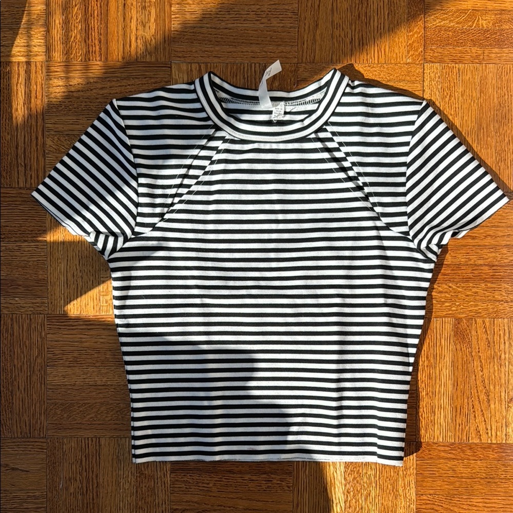 Black and White Striped Crop Top with cutouts